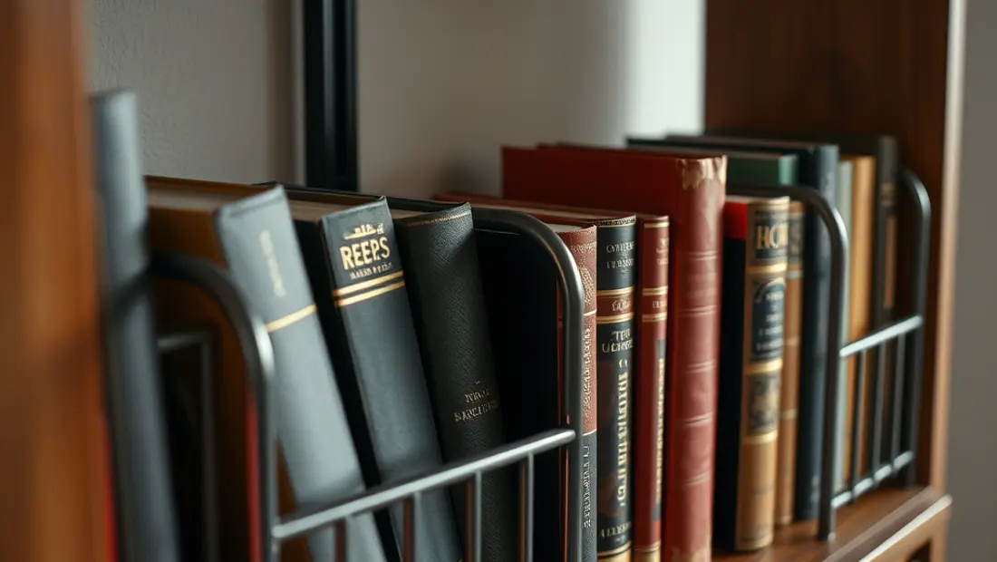 Meuble avec étagères métalliques et livres colorés