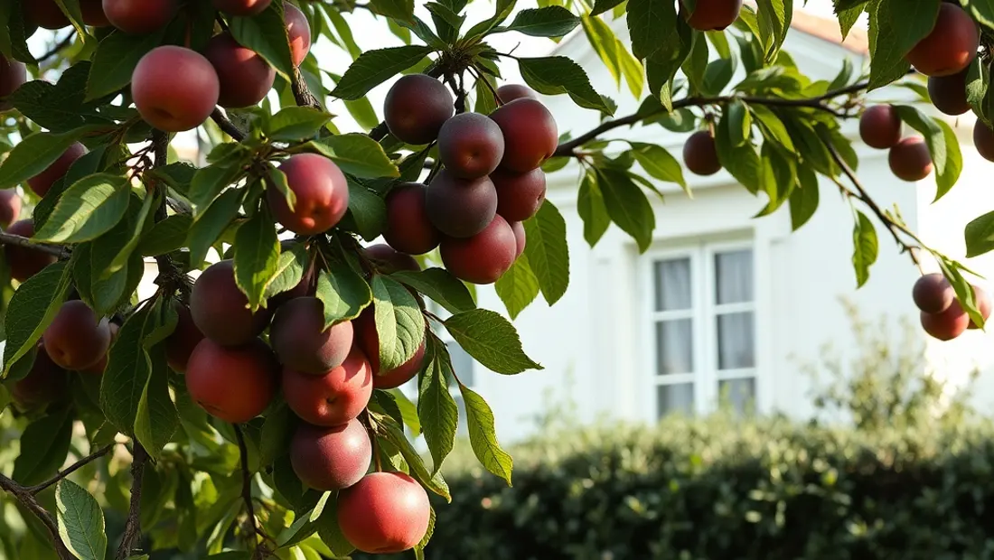 Arbre fruitier avec maison de campagne
