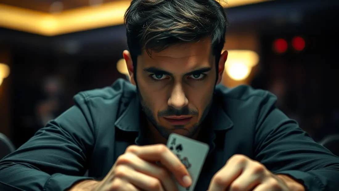 Un joueur concentré sur une main de jeu gagnante.