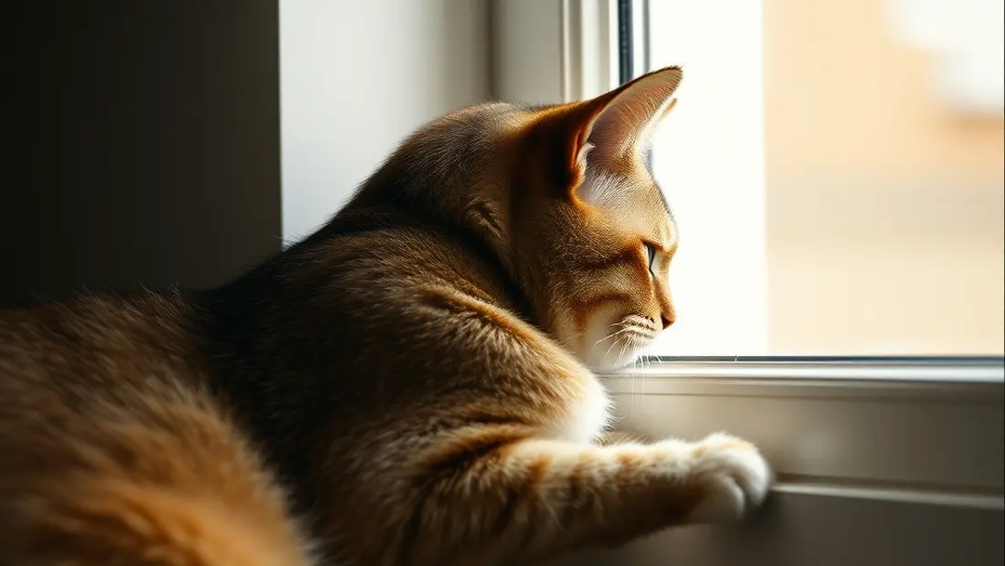 Chat sur étagère, inquiet