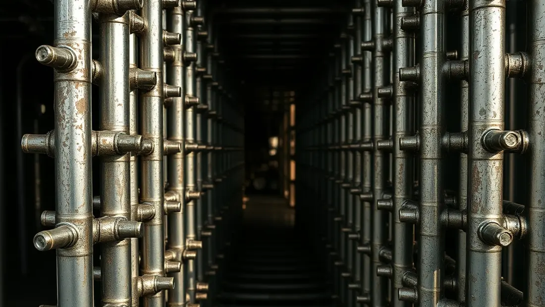 Détail d'un cintre à tubes carrés en métal
