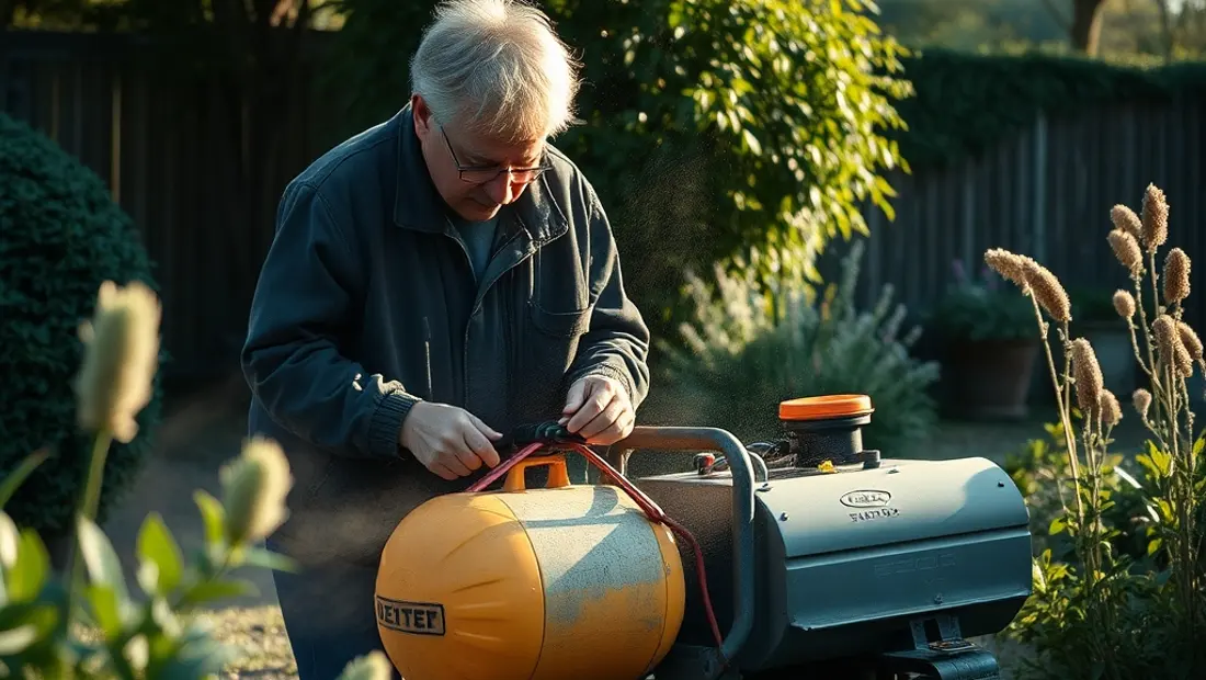 Pelleteuse en train de tondre un jardin sous le soleil