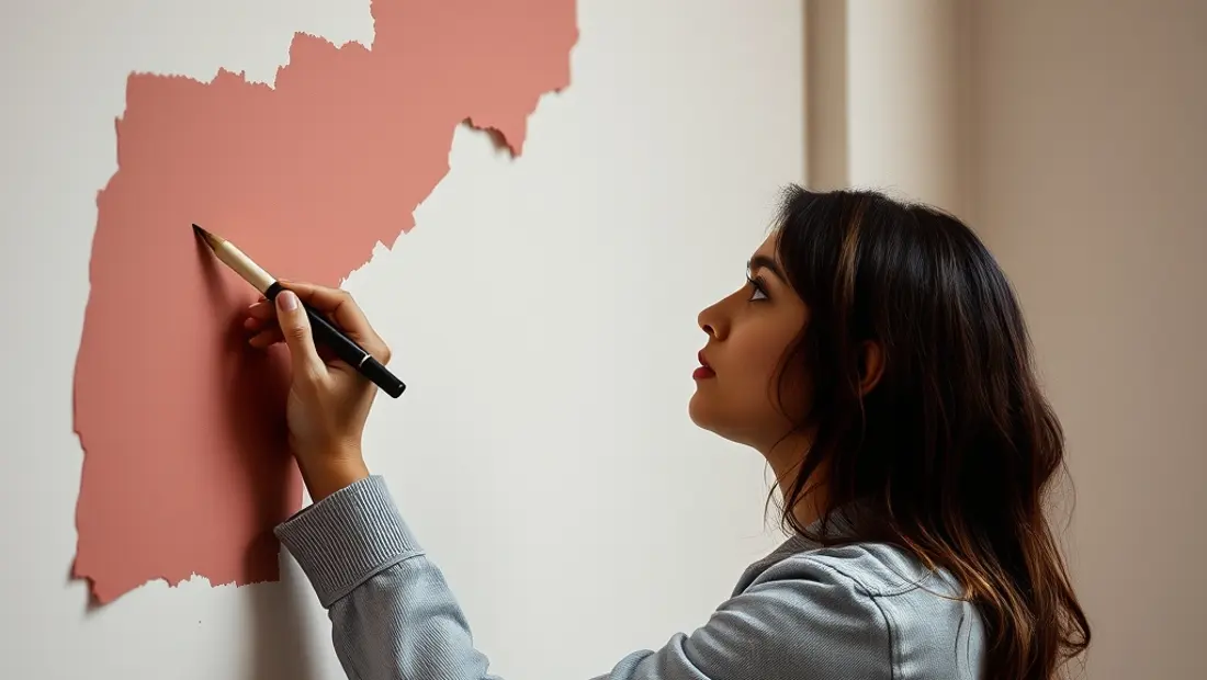 Femme peint un mur avec un racleur et un pinceau