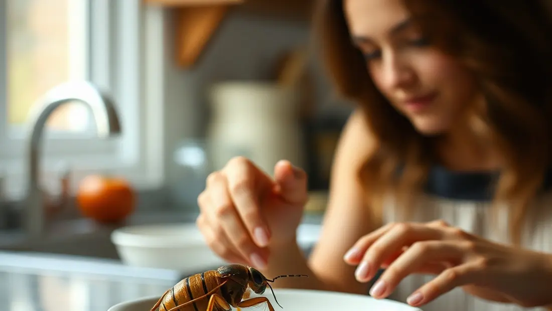 Insecte marron sur une surface de cuisine