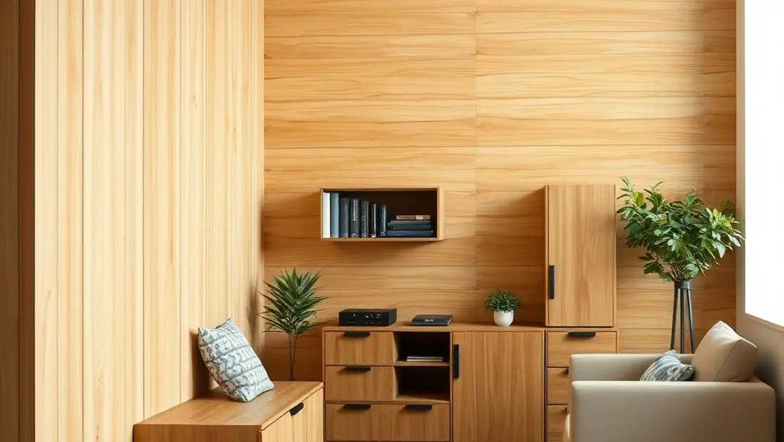 Mur en bois décoratif avec meubles industriels