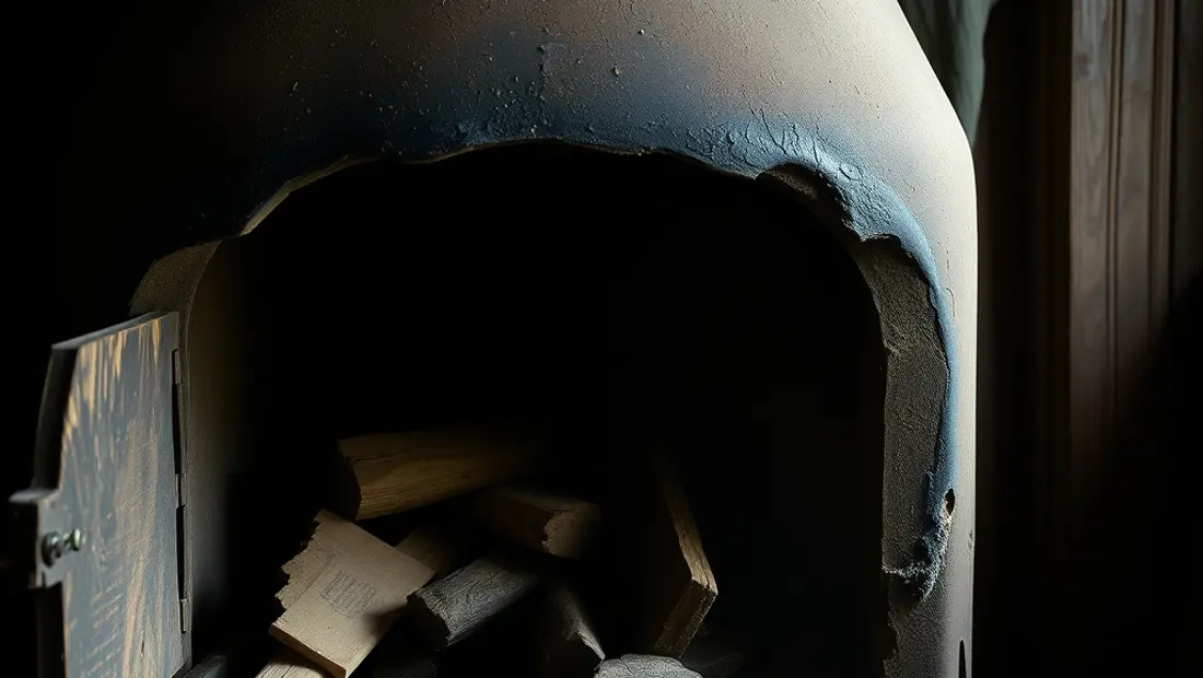 Poêle à bois avec cendres et suies