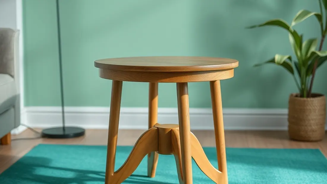 Table basse en bois dans un intérieur moderne.