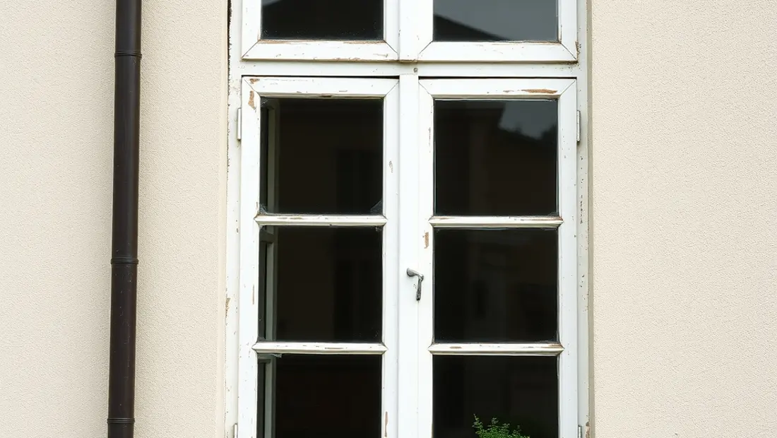Fenêtre avec store en aluminium rouillé.