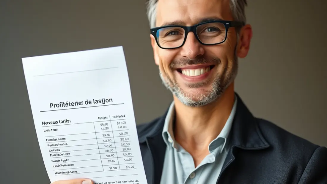 Propriétaire de logement tenant une feuille de papier avec les nouveaux tarifs de loyer