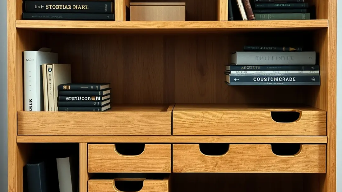 Compartiments de l'étagère de bureau.
