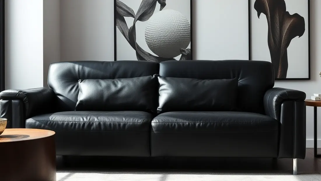 Canapé en cuir noir dans une pièce contemporaine