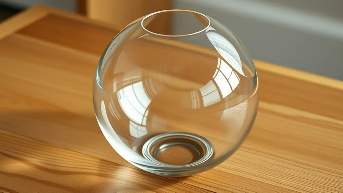 Objet en forme de sphère en verre sur une table basse