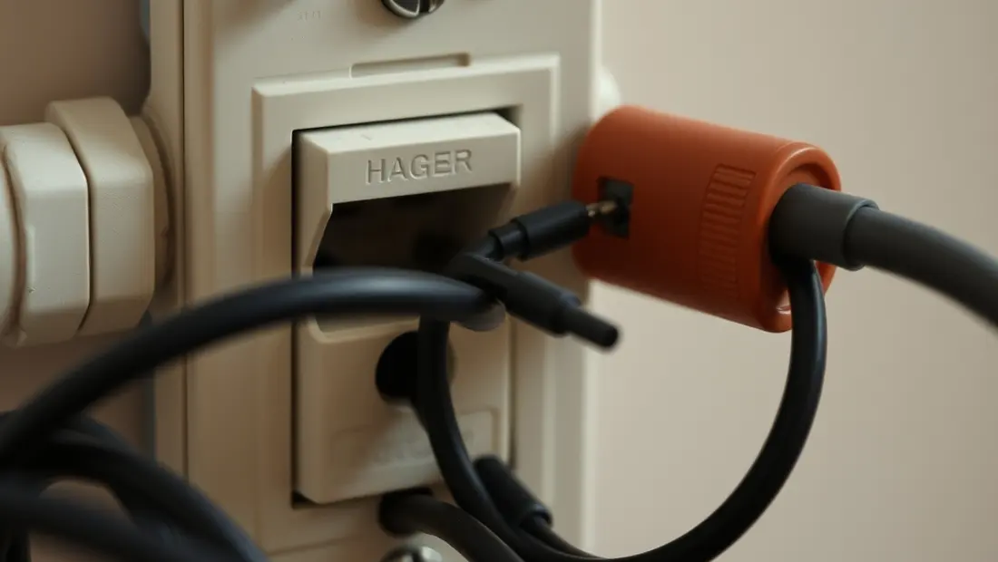 Prise électrique Hager avec détails.