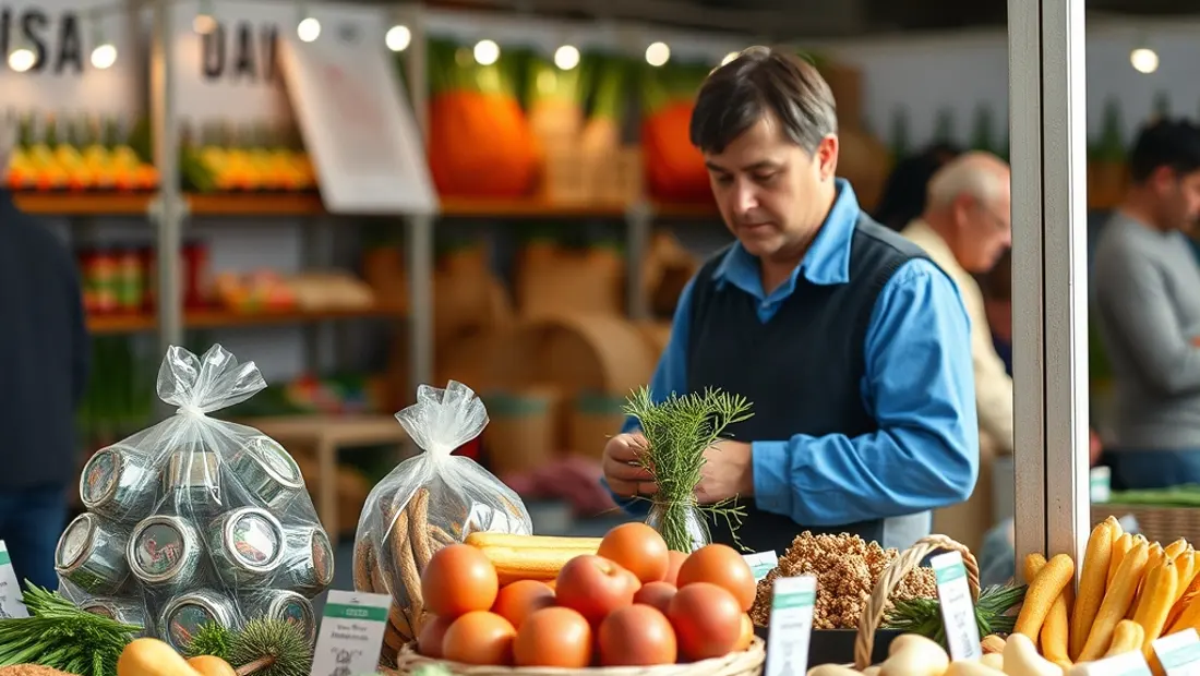 Produits locaux exposés dans un stand