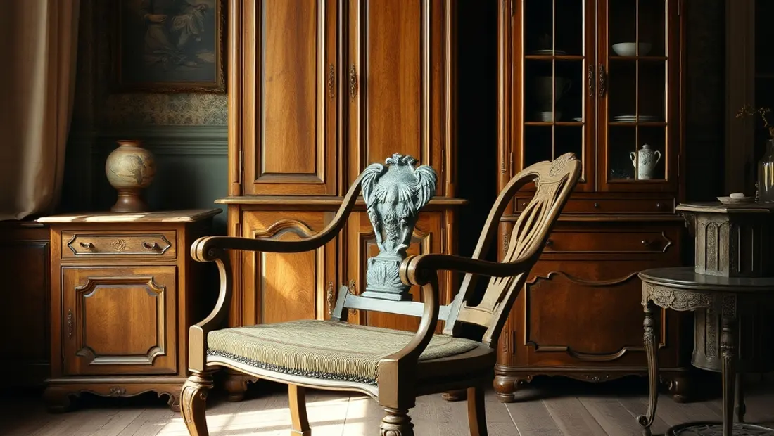 Chaise en bois dans un salon antique.