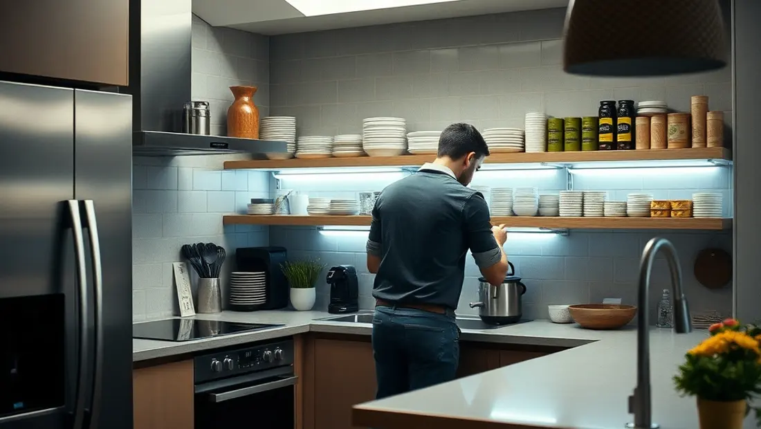 Store installé dans une cuisine avec meubles contemporains