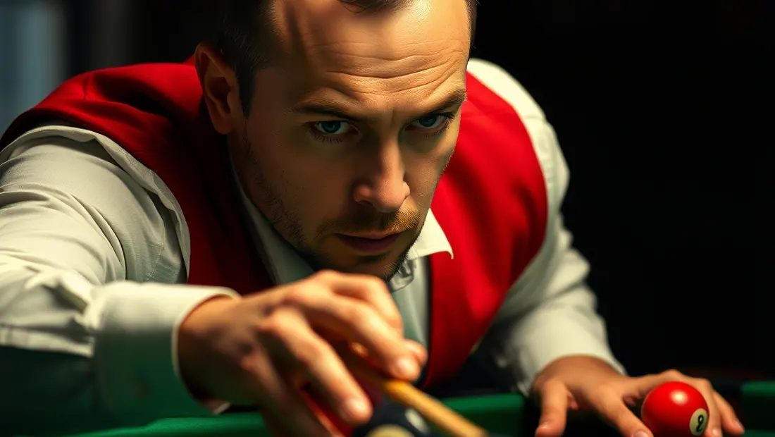 Un joueur de billard boule noire concentré
