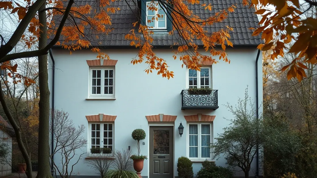 Feuilles d'automne dans la cour d'une maison.