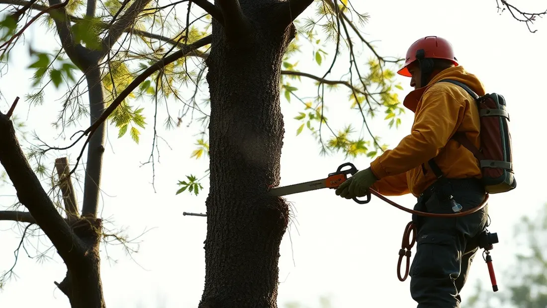 Forestier en train de tailler un arbre