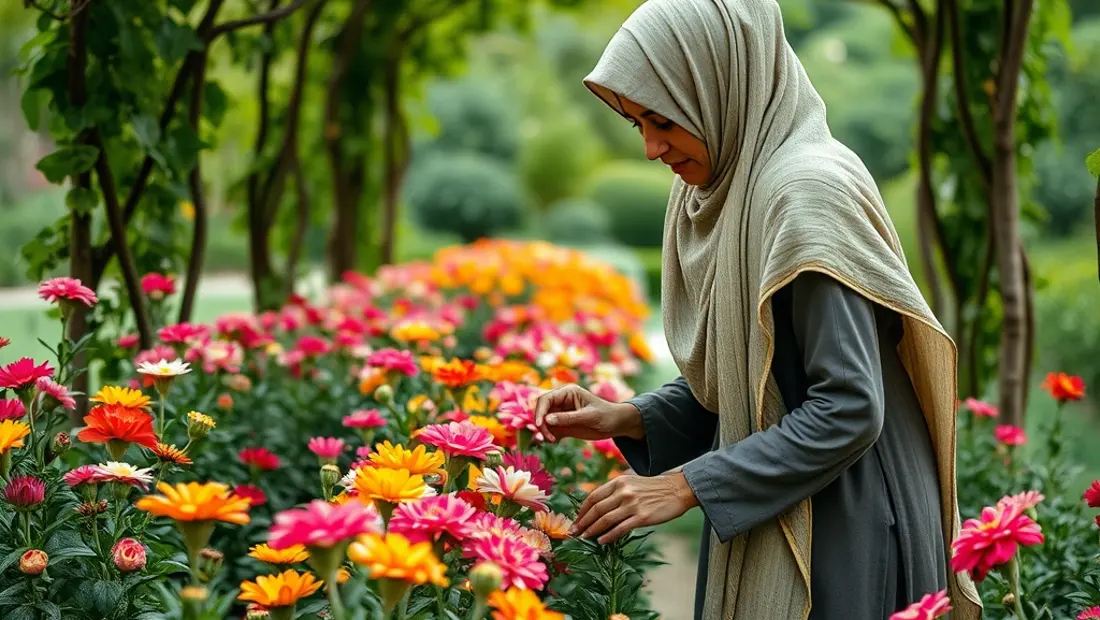 Femme cultivant des fleurs dans un jardin.