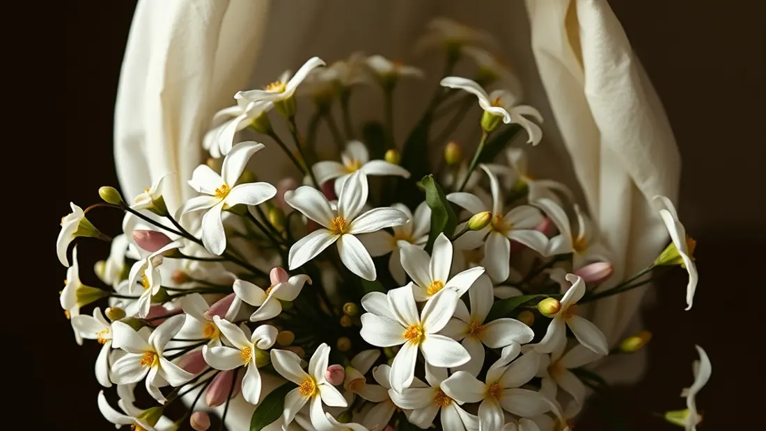 Bouquet de fleurs entourant un Coran.
