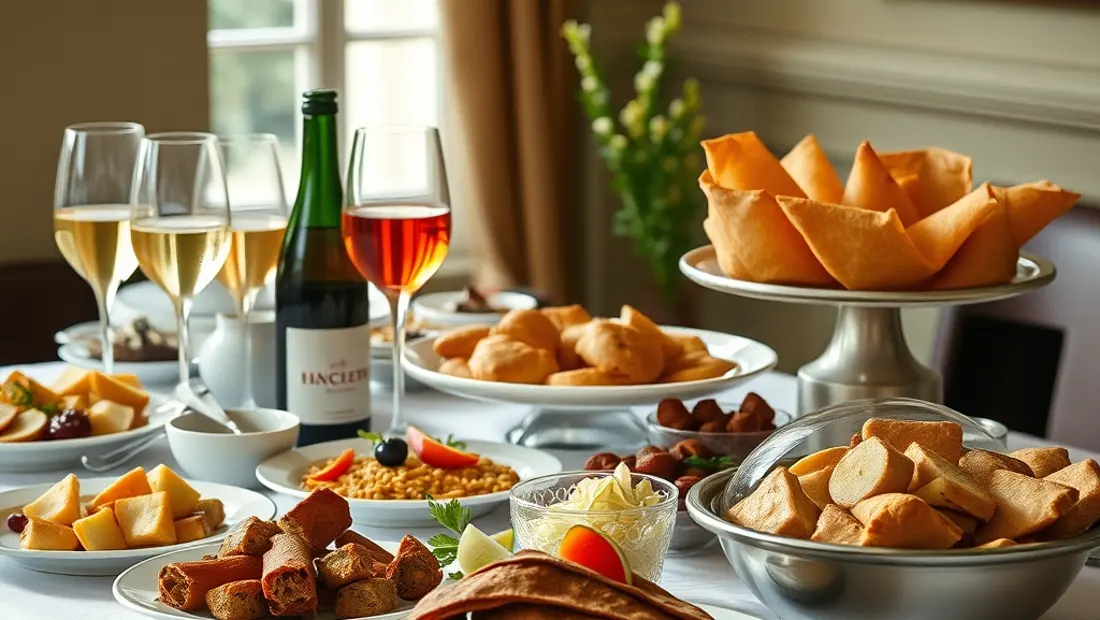 Buffet avec plats et boissons variés