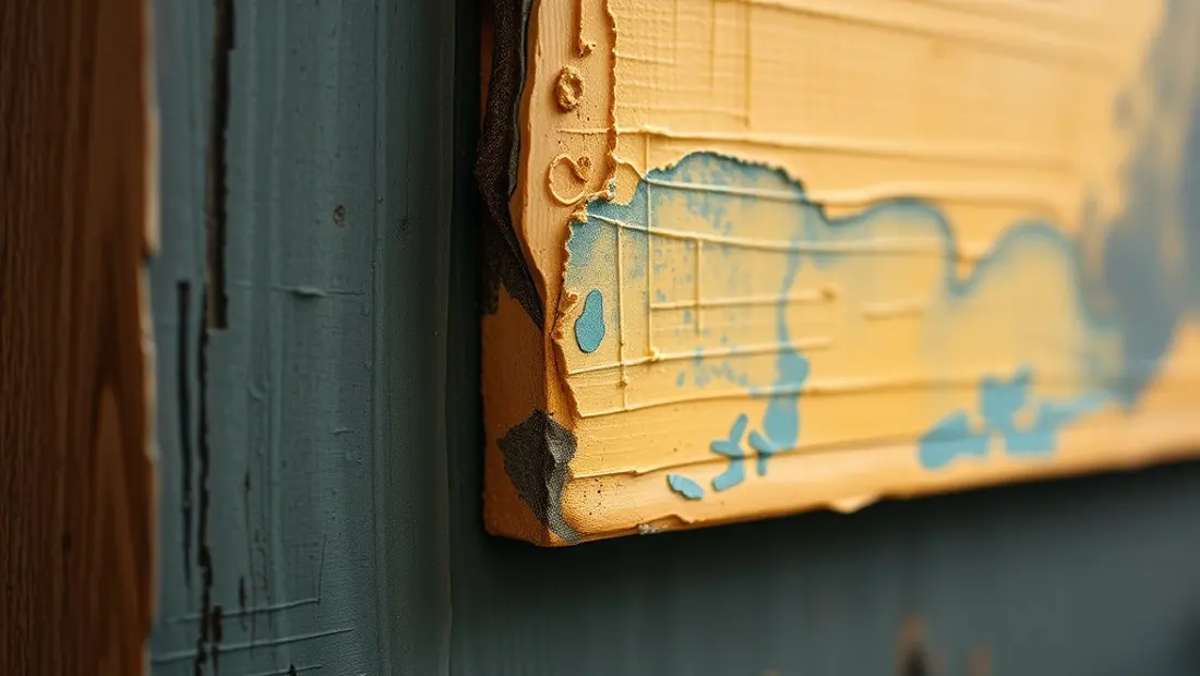 Détail de peinture sur bois avec nuances de couleur et texture