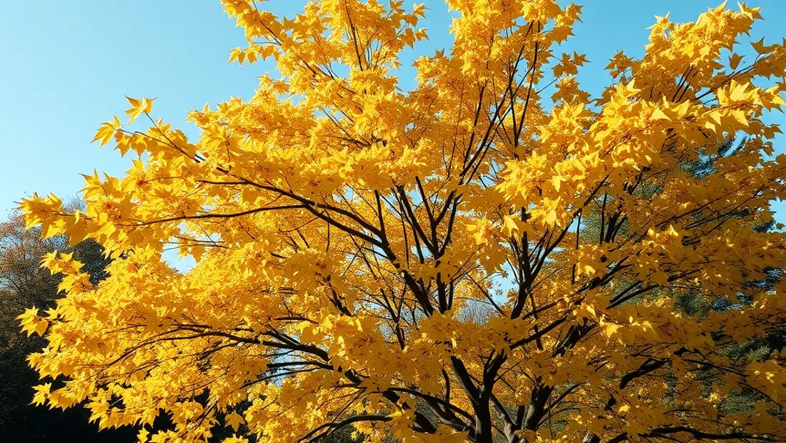 Un jardin en automne avec un arbre.