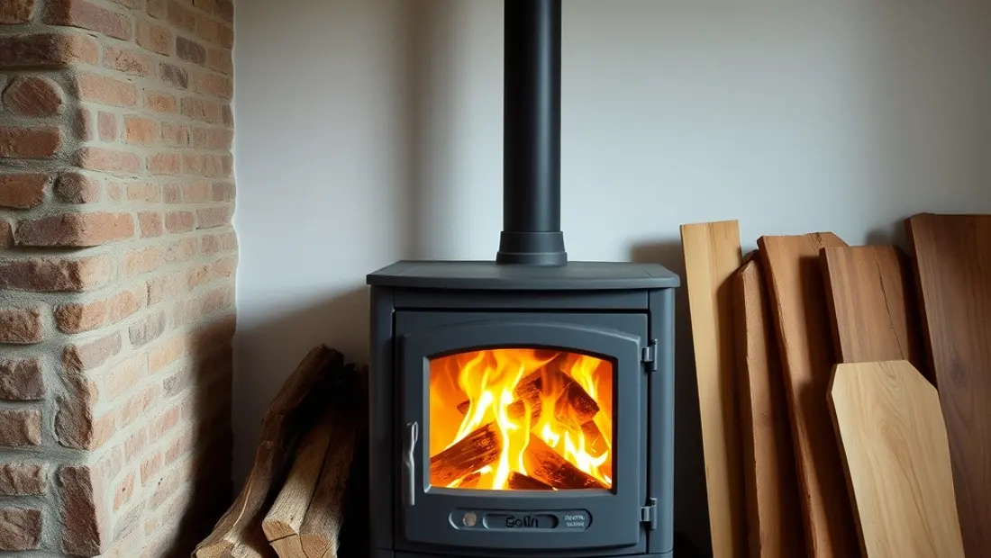 Poêle à bois installé dans une cheminée.