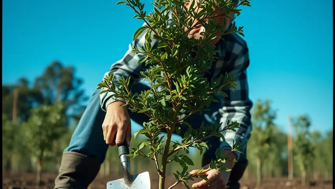 Jardinier plantant un arbuste.