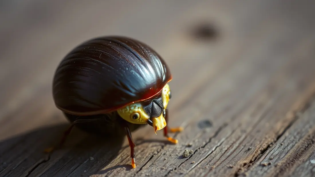 Détail d'une punaise marron sur une planche