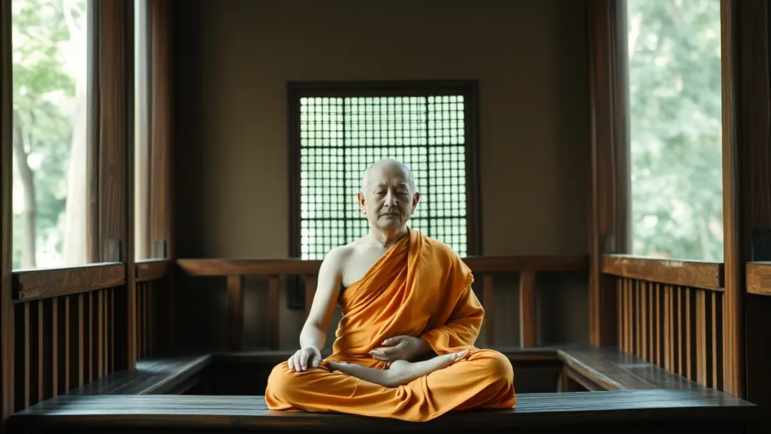 Un moine médite dans un temple calme