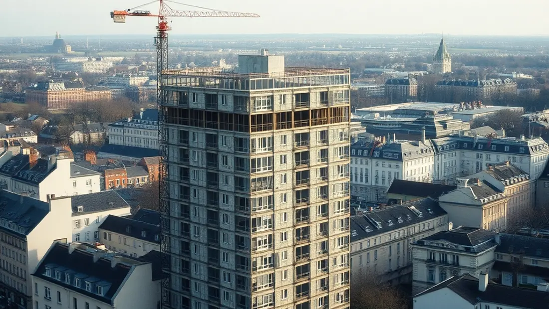Vue aérienne de Rennes avec immeuble en construction
