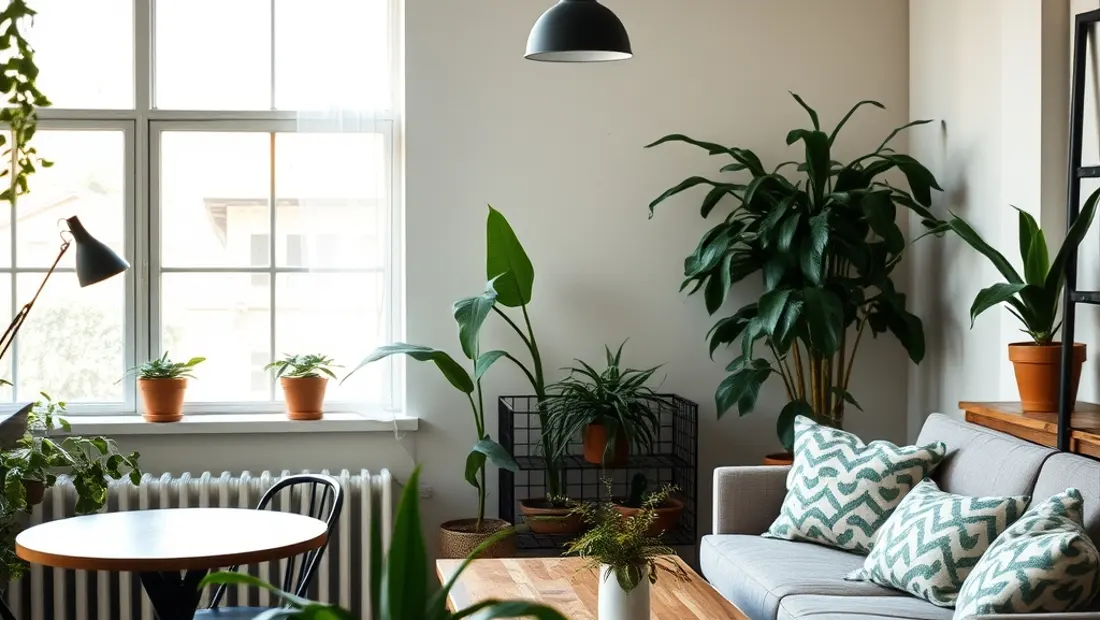 Intérieur moderne avec meubles en métal et plantes