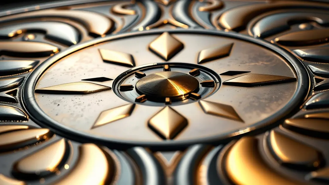 Sol déco métal avec motifs géométriques.