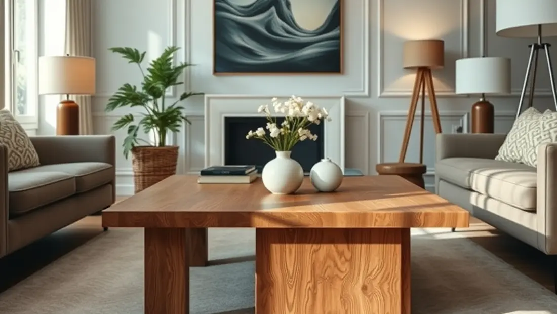 Table basse en bois dans un salon.