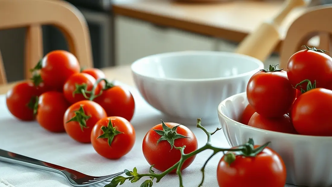 Tomates cerise et ustensiles de cuisine sur une table