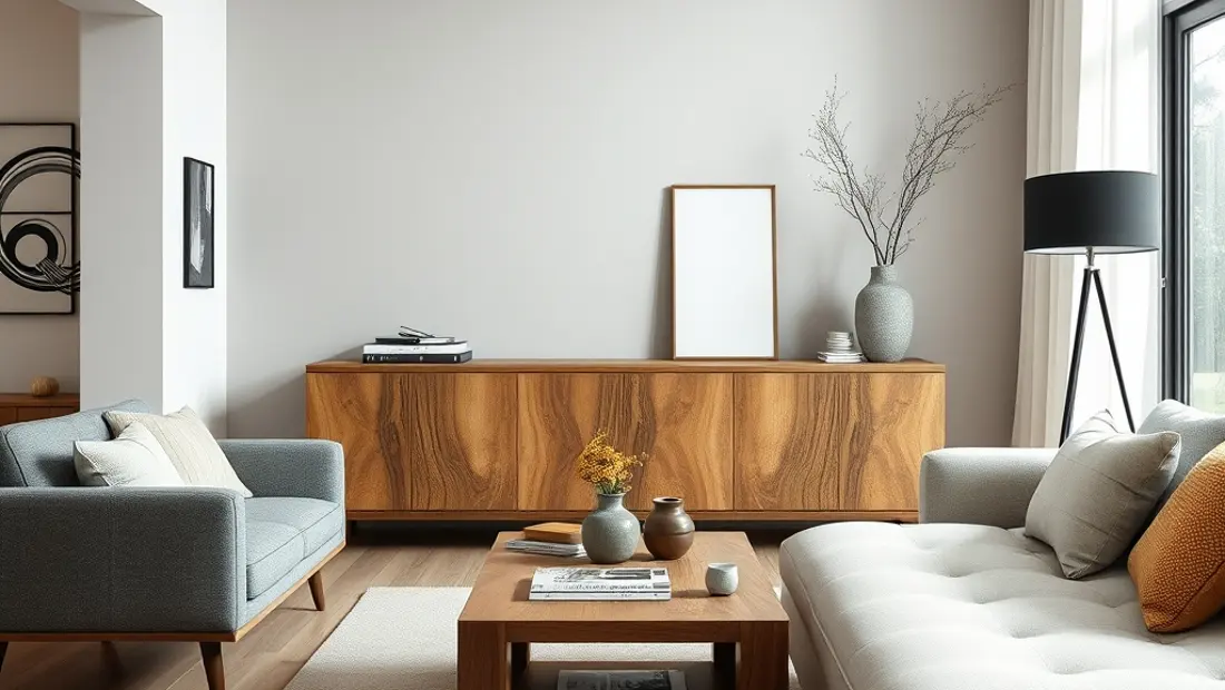 Console à 3 en bois massif dans un intérieur moderne.