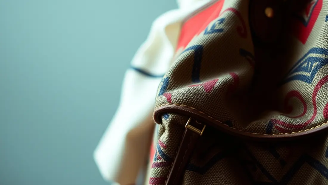 Motifs en tissu colorés et poignées en cuir