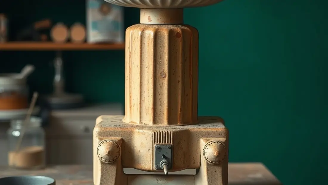 Radiateur fonte ancien sur table de travail.