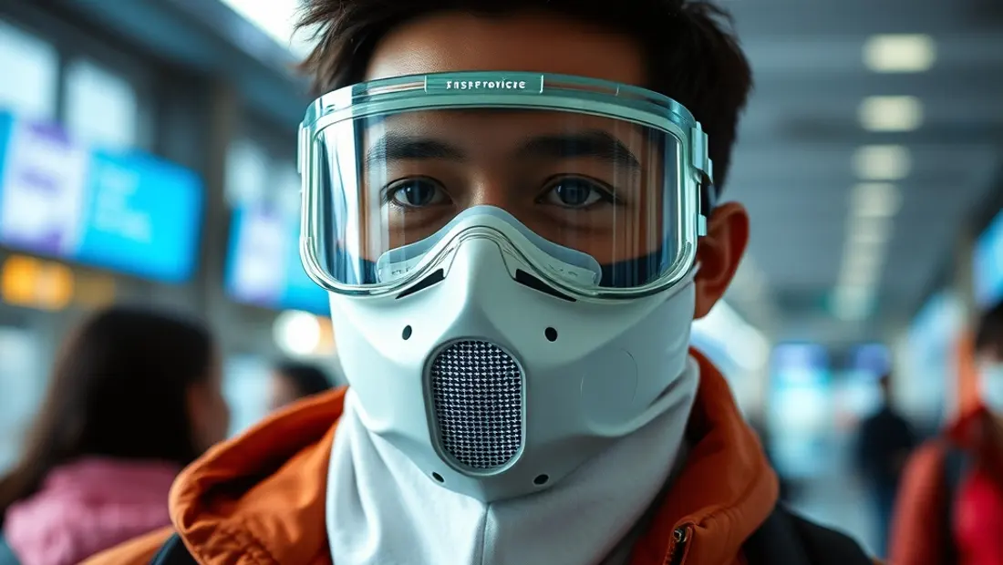 Personne utilisant un masque de protection électronique